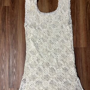Elegant Cream Crochet Midi Dress Beach Cover Up